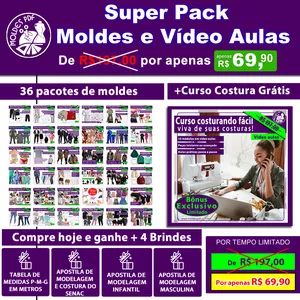 Imagem de Super Pack  | 36 Kits de Moldes PDF+Curso de Costura+Apostilas criado por Moldes PDF e Design de Moda  na hotmart