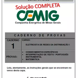 Imagem de capa para o Ebook Solução Prova 2022 em PDF + Monitoria Online Prova 2025 - Concurso Cemig Eletricista