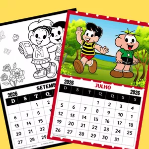 Imagem de capa para o Ebook 2 calendários turma da Mônica 2026: Colorido e para colorir