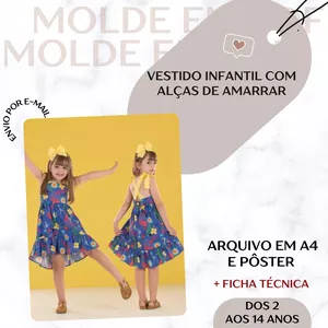 Imagem de capa para o Ebook Vestido Infantil com Alças de Amarrar - Molde em PDF 