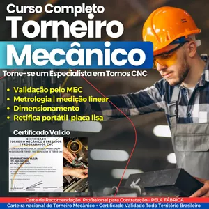 Imagem do curso Curso Completo de Torneiro Mecânico Ferramenteiro + Fresador Ferramenteiro + Ajustador Mecânico (Video Aulas + Ebook)