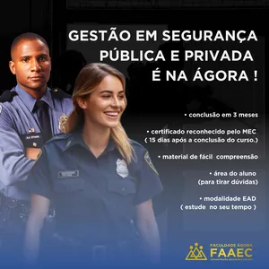 Imagem de Superior Sequencial - Gestão em Segurança Pública e Privada criado por Faculdade Ágora - Administração, Educação e Cultura do Planalto - FAAECPlan na hotmart