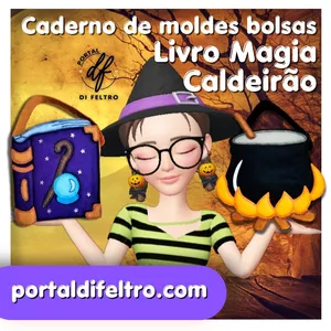 Imagem de capa para o Ebook CADERNO DE MOLDES | Bolsas Livro de Magia e Caldeirão de Bruxa - Série Bolsas Halloween