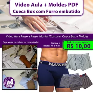 Imagem principal do produto Aula Passo a Passo  Montar/Costurar  Cueca Box + Moldes PDF