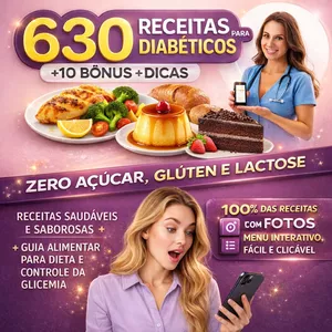 Imagem de capa para o Ebook 630 RECEITAS PARA DIABÉTICOS ZERO AÇÚCAR, GLÚTEN, LACTOSE &amp; LOW CARB + 10 BÔNUS EXTRAS