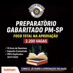 Imagem do curso PM-SP: Preparação na Prática! Gabarite a prova com a nossa metodologia de 10 anos de questões reais e gabarito detalhado e comentado.