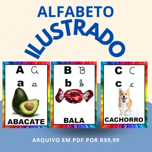 Imagem de capa para o Ebook ALFABETO ILUSTRADO LETRA CURSIVA E BASTÃO | MAIÚSCULA E MINÚSCULA 