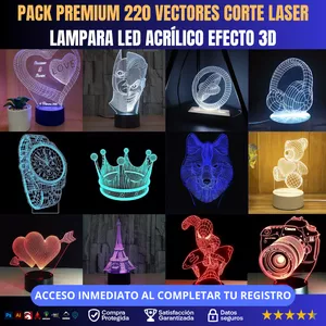 Imagen de portada para Ebook Pack Premium 220 Vectores LED: Diseño y Corte Láser para Lámparas Acrílicas 3D
