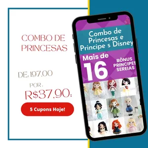 Imagem do curso *Combo 16 PRINCESAS DISNEY  E 4 PRINCIPES Amigurumi