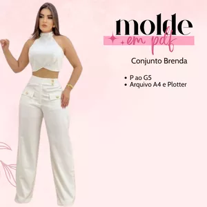 Imagem de capa para o Ebook MOLDE EM PDF - CONJUNTO CROPPED FRENTE ÚNICA E CALÇA BRENDA