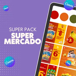 Imagem de capa para o Ebook TEMPLATES PARA SUPER MERCADO - 20 CONTEÚDOS EDITÁVEIS NO CANVA 