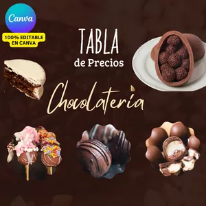 Imagen de portada para Ebook Tabla de Precios Chocolatería - EDITABLE EN CANVA