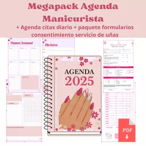 Imagen de portada para Ebook Megapack Agenda manicurista 2025+ Agenda citas diario+ paquete de formularios consentimiento servicio de uñas
