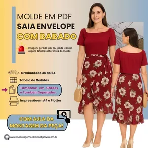 Imagem de capa para o Curso online MOLDE EM PDF-Saia envelope curta com babado (com vídeo da montagem da peça)