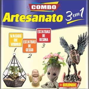 Combo Artesanato estatuas vasos resina suculentas plantas 3EM1