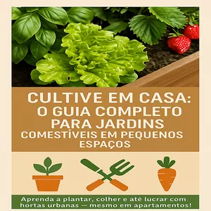 Imagem de capa para o Ebook Cultive em Casa: O Guia Completo para Jardins Comestíveis em Pequenos Espaços