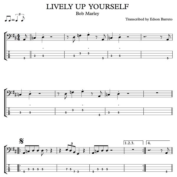 Lively Up Yourself Bob Marley Bass Score Tab Lesson Hotmart