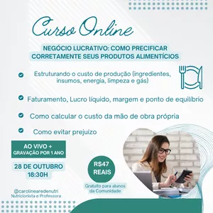 Imagem do curso Negócio Lucrativo: Como Precificar Corretamente Seus Produtos Alimentícios