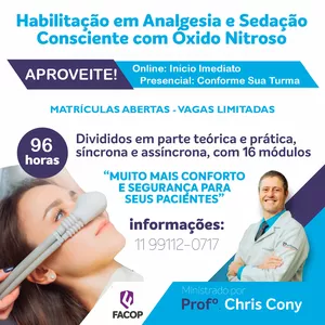 Imagem de capa para o Curso online Curso de Analgesia e Sedação com Óxido Nitroso ÚLTIMA TURMA