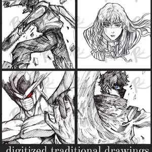 Cover image for Ebook Pack of 4 traditional digitalized drawings in black and white Anime