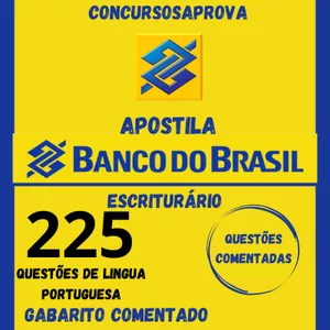 Imagem de capa para o Ebook 225 Questões COMENTADAS de Português para o concurso do Banco do Brasil