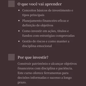 Imagem de capa para o Curso online Curso de Investimento: Aprenda a Investir com Confiança