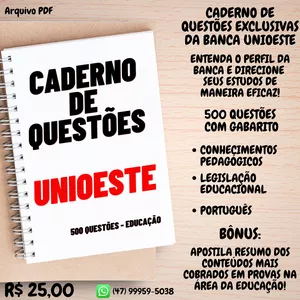 Imagem de capa para o Ebook CADERNO 500 QUESTÕES UNIOESTE - EDUCAÇÃO + BÔNUS