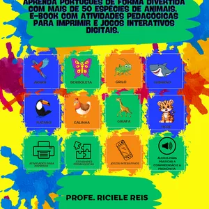 Imagem de capa para o Ebook Aprenda português de forma divertida. E-book de 62 páginas com atividades pedagógicas para imprimir e jogos interativos digitais para crianças 