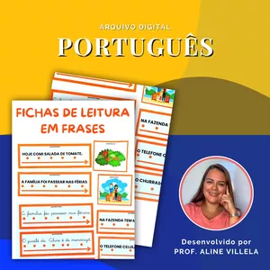 Imagem de capa para o Ebook FICHAS DE FRASES - Leitura em Português - por Prof Aline Villela