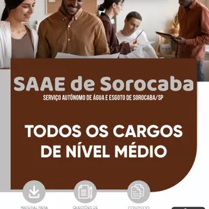 Imagem de capa para o Ebook Apostila SAAE de Sorocaba 2024 - TODOS OS CARGOS DE NÍVEL MÉDIO