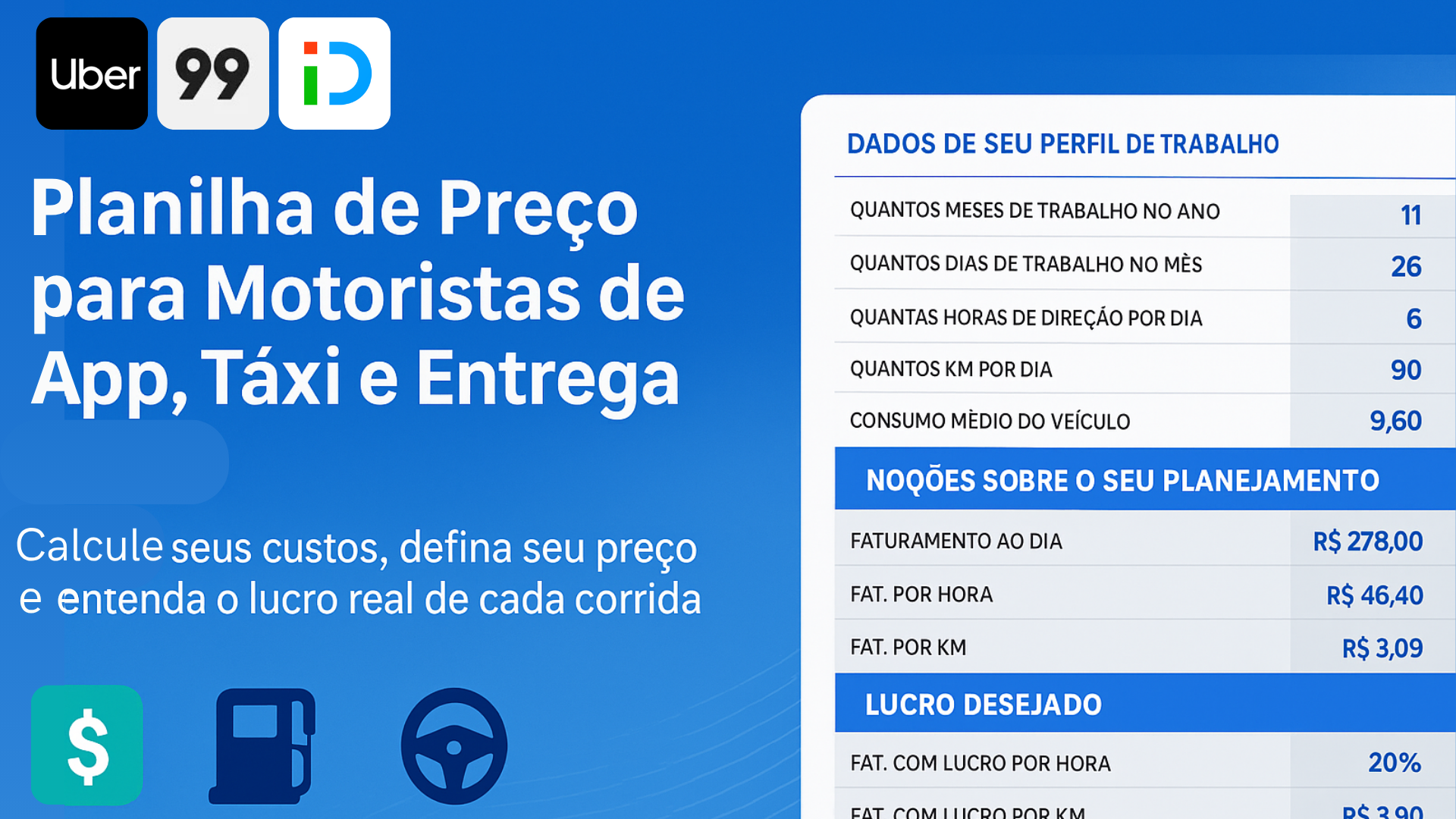 Planilha Planilha de Preço Motorista de App 