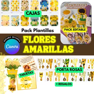 Imagen de portada para Ebook Plantillas Editables Flores Amarillas – Cajas Personalizadas, Portaflores, Tarjetas de Agradecimiento + Plantillas GRATIS/ CANVA/MOLDE/impri