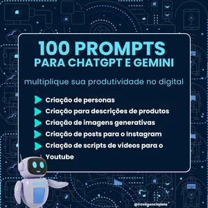 Imagem de capa para o Ebook 100 Prompts para Chatgpt e Gemini, multiplique sua produtividade no digital