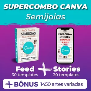 Imagem principal do produto Canva Supercombo Semijoias e Bijuterias Feed + Stories +Kits Bônus +1000 Artes