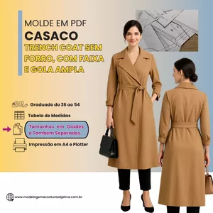 Imagem de capa para o Curso online Molde em PDF: Casaco trench coat sem forro, com faixa e gola ampla