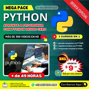 Imagen de portada para Curso online PYTHON DESDE CERO 3X1