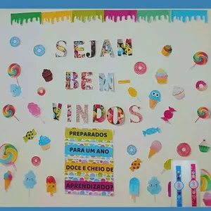 Imagem de capa para o Ebook  Painel Volta às Aulas + Relógio Lembrancinha – Tema Doces 