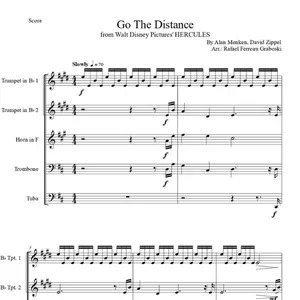 Imagem de capa para o Ebook Arranjo da música "Go The Distance" de Alan Menken para o filme 'Hércules', para Quinteto de Metais