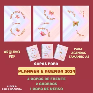 Imagem de capa para o Ebook CAPAS PARA PLANNER OU AGENDA 2024/ ARQUIVO PDF PARA IMPRIMIR
