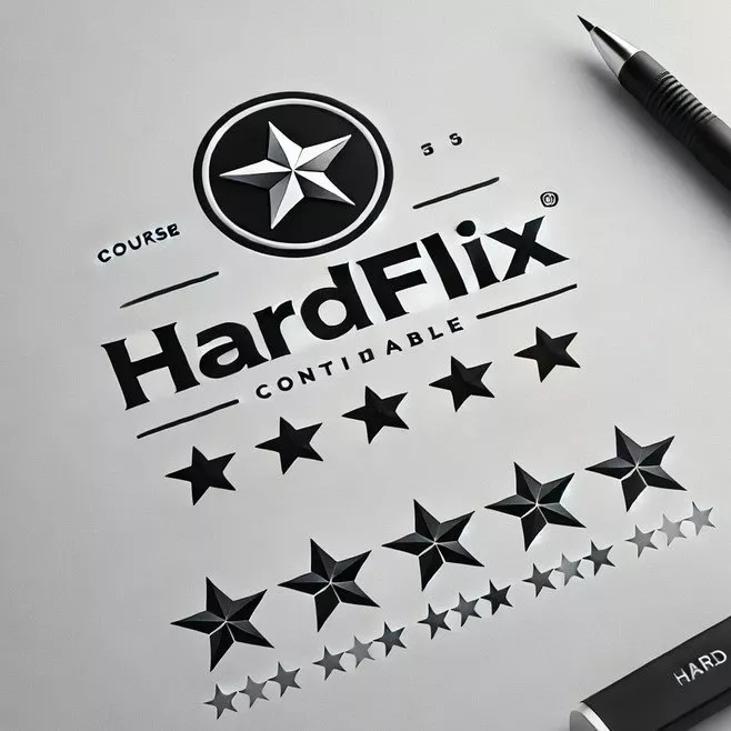 Este é o logo do curso HARDFLIX, destacando a sua impressionante taxa de acertividade de mais de 90%. O design minimalista e moderno inclui uma seta para cima, simbolizando o alto índice de sucesso nas estratégias ensinadas. A tipografia forte e a composição clara transmitem confiança e profissionalismo, reforçando a promessa de resultados consistentes para quem busca operar no mercado financeiro com eficiência.