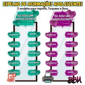 Imagem de capa para o Ebook ESPELHO DE AFIRMAÇÕES ADOLESCENTES 😍 🪞 2 MODELOS PARA IMPRIMIR 🖨 📸