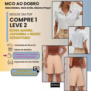 Imagem de capa para o Curso online Moldes em PDF: MCO em Dobro - Compre 1 e Leve 2 (Blusa manga japonesa + Bermuda Alfaiataria) Com aula de costura
