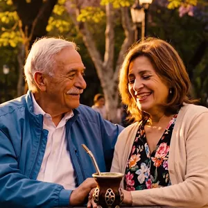 Imagen de portada para Ebook Prompt- Pareja mayor tomando mates en la Plaza (Editable)