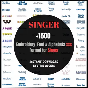 Cover image for Ebook Machine Embroidery Fonts and Alphabets Designs for Singer – XXX Format – Instant Download – Collection of 1500.