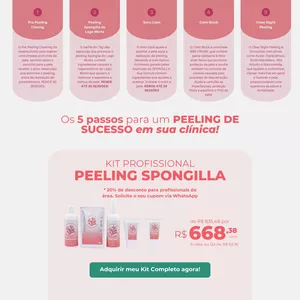 Imagem de capa para o Curso online Kit Completo Spongilla - Peeling Spongilla - Kit Peeling Spongilla Contém 1 sachê de aplicação de 15g, 1 unidade do pré-peeling cleaning, 1 unidade do Soro Calm, 1 unidade do Calm Block e 1 unidade do Clear Night.