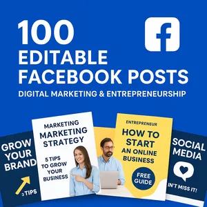 Cover image for Ebook 100 facebook posts Editable on   Canva Templates – Digital Marketing &amp; Business Facebook Posts