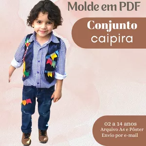 Imagem de capa para o Ebook MOLDE EM PDF CONJUNTO CAIPIRA CALÇA ,COLETE E BLUSA 