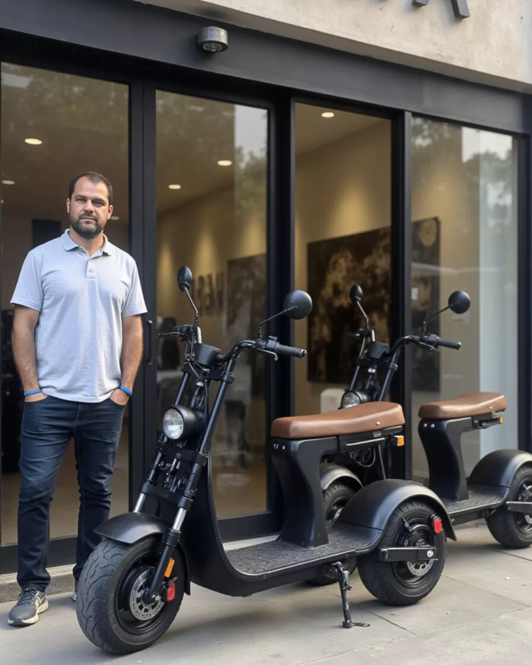 Taffarel Louzada com scooters elétricas