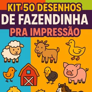 Imagem de capa para o Ebook Kit Digital com 50 Desenhos de Animais da Fazendinha