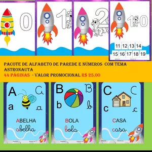 Imagem de capa para o Ebook ASTRONAUTA - COMBO ALFABETO COM AS 4 FORMAS E NÚMEROS DE 0 A 100
